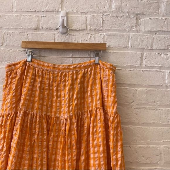 ASOS || Tiered Gingham Midi Skirt Cotton Orange US 16