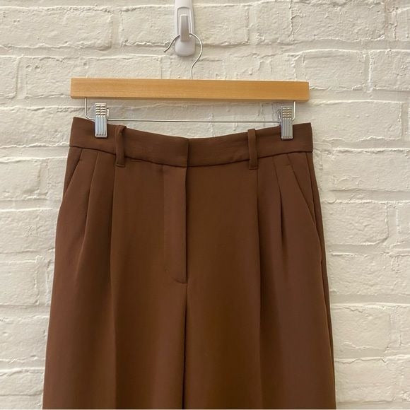 Aritzia || Wilfred The Effortless Pant Pleated Wide Leg Trousers Slacks Brown 4