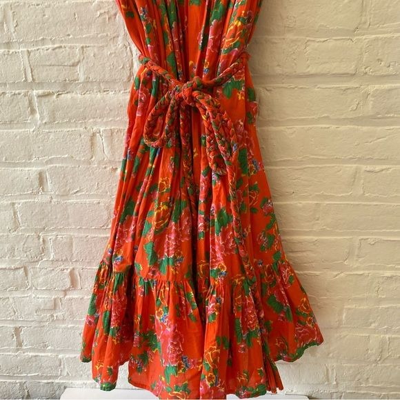 RHODE || Lea Rope Belted Floral Cotton Sundress Red Large