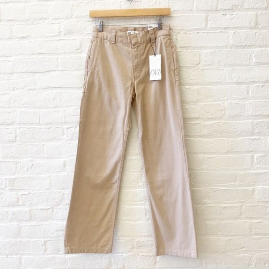 Zara || Straight Fit Chino Pants Low Rose Regular Length Khaki Tan US 2 NWT