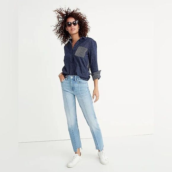 Madewell || Cruiser Straight Jeans: Reconstructed Edition Blue Raw Step Hem 24