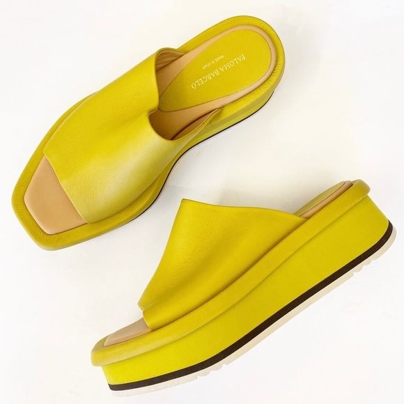 Paloma Barcelo || Maici Platform Slide Sandal Flatform Heel Leather Yellow 38