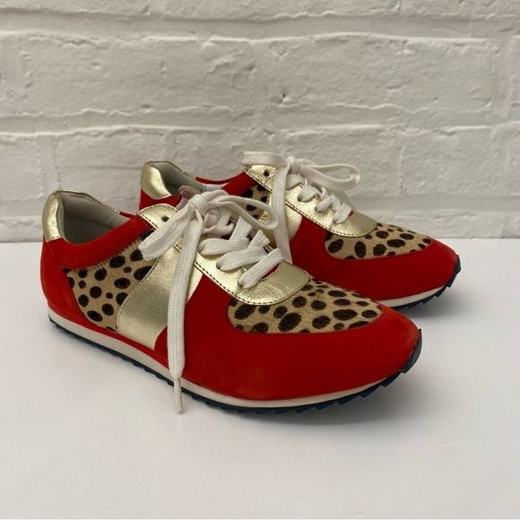 Boden || Hannah Comfort Sneakers Suede Cheetah Leopard Pony Hair Red Gold 37