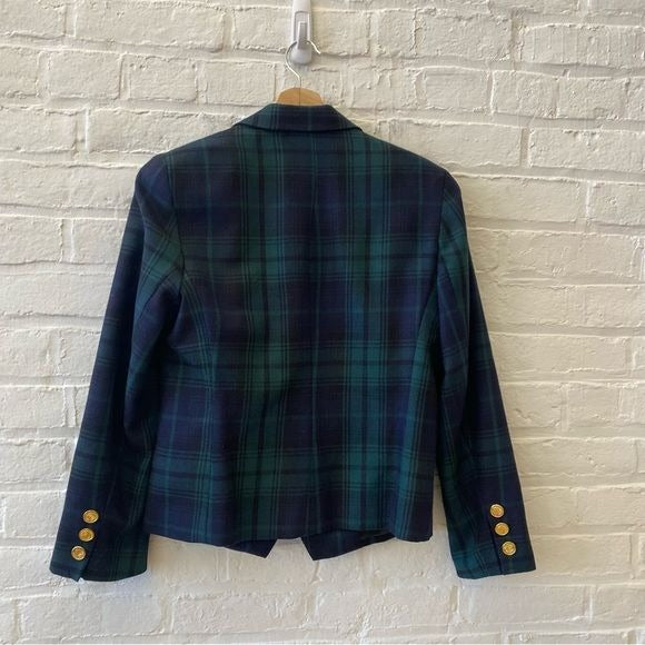 Vintage || Blackwatch Tartan Plaid Double Breasted Wool Blazer Gold Button 12 P