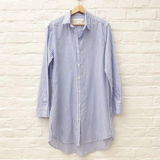 Grant & Grace || The Amalfi Striped Linen Blend Shirt Dress Button Down Blue XL