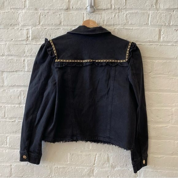 Generation Love || Ivana Chain Trim Denim Jacket Washed Black Large