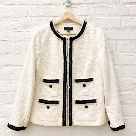 Talbots || Provence Tweed Jacket Blazer Ivory Black 14P Blogger Favorite