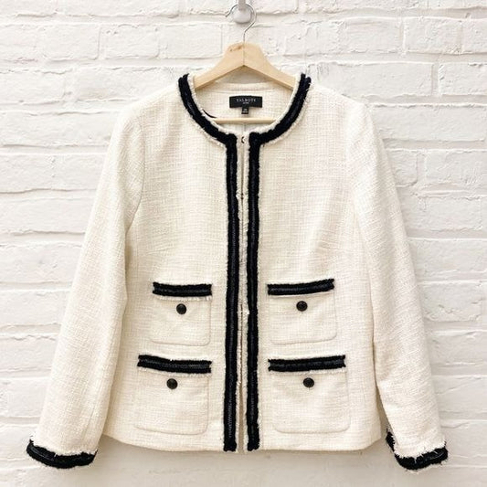 Talbots || Provence Tweed Jacket Blazer Ivory Black 14P Blogger Favorite