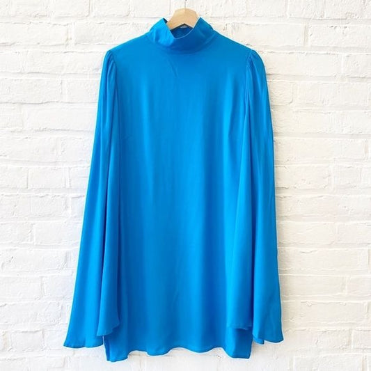 Yllw The Label || Raya Bell Sleeve High Neck Mini Dress Teal Blue Large