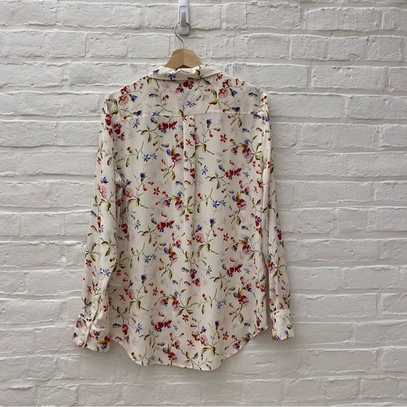 Equipment || Brett Clean Floral Cadence Blouse Silk Button Down Off White Medium