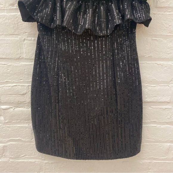 DO + BE || Sequined Ruffle Mini Dress Black Medium NWT