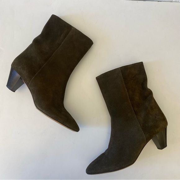 Isabel Marant || Dyna Suede Heeled Ankle Boots Booties Army Green Brown 39