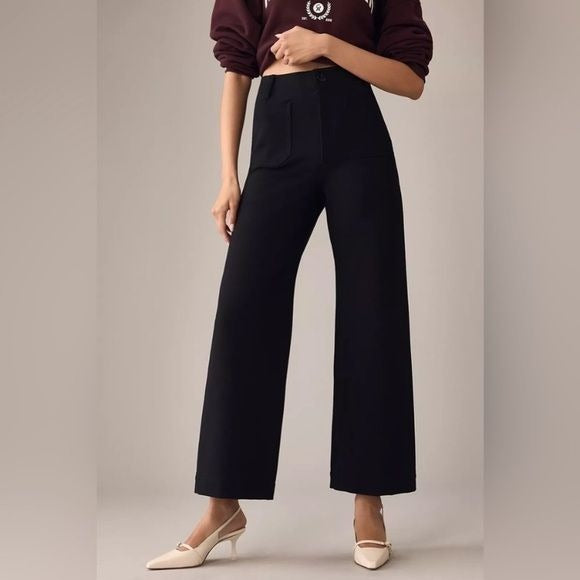 Anthropologie || Maeve Colette Cropped Wide-Leg Ponte Pants Black 30