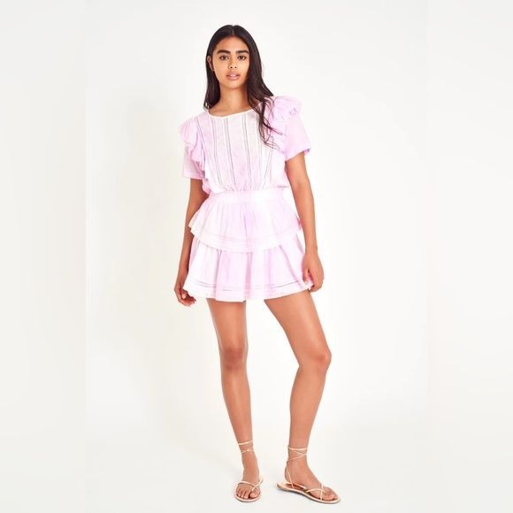 LoveShackFancy || Natasha Mini Dress Ruffle Swiss Dot Tie Dye Peony Pink XL