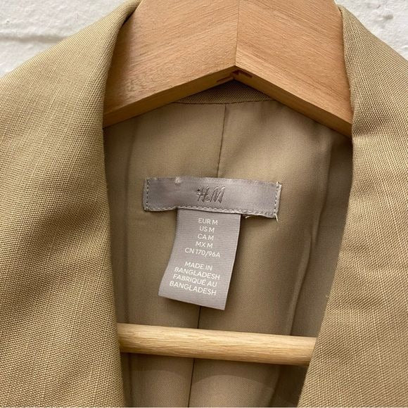 H&M || Linen Blend Button Front Sleeveless Shirt Dress Tie Belt Tan M