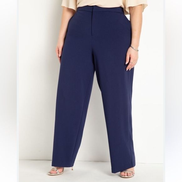 Eloquii || Straight Leg Doublecloth Pant Navy Blue 24 NWT