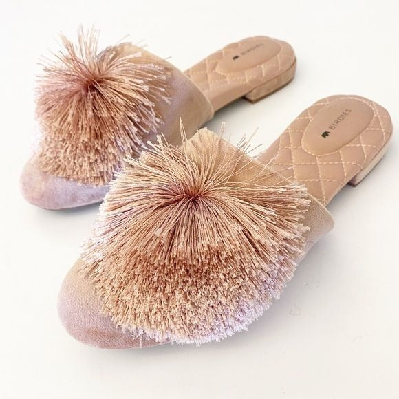 Birdies || The Songbird Pom Pom Mule Velvet Blush Pink 7.5