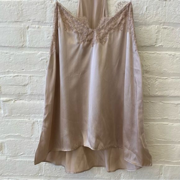 Cami NYC || Racer Tank Silk Charmeuse Lace Camisole Blush Beige Small