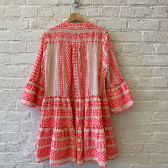 Devotion Twins || Embroidered Ella Tunic Dress A-Line Chevron Neon Pink M