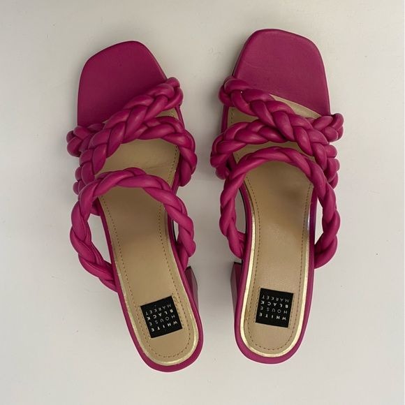 White House Black Market || Adalynn Braided Mid-Heel Mule Sandals Pink 7.5