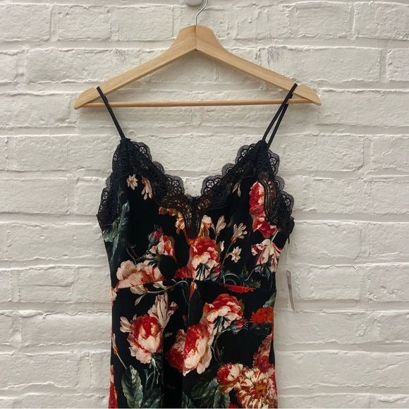 Anthropologie || Foxiedox Lace Trim Floral Fit & Flare Midi Dress Black XSP NWT