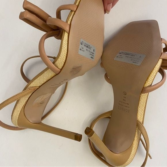 SCHUTZ || Blossom Leather Sandal Heels Tan Beige 7