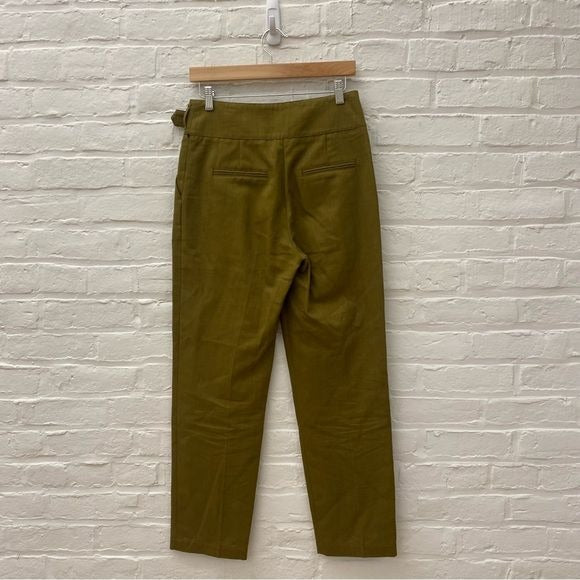 Sezane || Francky Trousers Buckle Linen Blend Olive Green Khaki 36 US 4