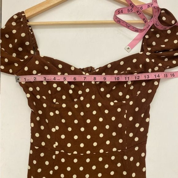 Reformation || Mochi Long Sleeve Mini Dress Brown Polka Dots 6