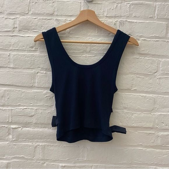 Anthropologie || Sunday in Brooklyn Bow Front Tank Top Ribbed Navy Small NWT