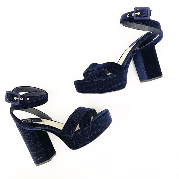 ASH || Boom Velvet Croc Embossed Platform Sandals Heels Midnight Navy 40