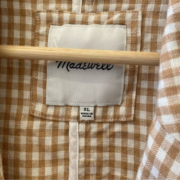 Madewell || Linen Dorset Gingham Check Blazer Tan XL