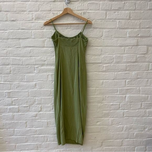 Zara || Peasant Midi Dress Tank Sundress Slit Tie Green Small