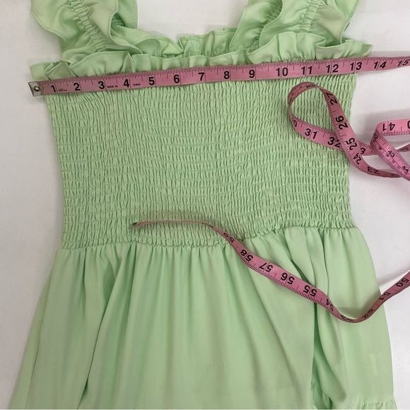 Amanda Uprichard || Adelene Midi Dress Smock Ruffle in Hypermint Light Green S