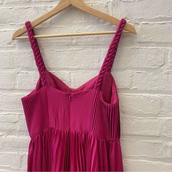 Anthropologie || Hutch Corset Pleated Braided Strap Gown Formal Maxi Pink Fuchsia 2