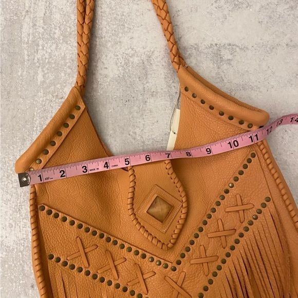 Native Rainbow || Fez Studded Fringe Leather Handbag Purse Peach NWT