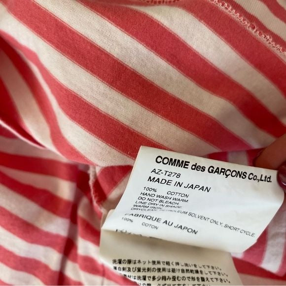 Comme des Garçons Play || Long Sleeve Pink Stripe Logo Tee Medium