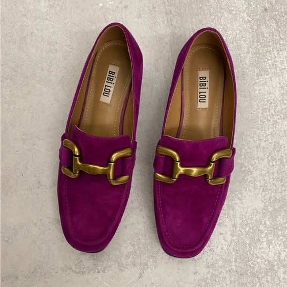 Anthropologie || Bibi Lou Zagreb Suede Loafer Buckle Magenta Pink Purple 37