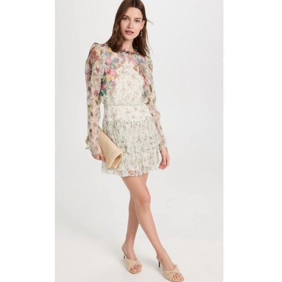 Saloni || Ava B Tiered Ruffle Mini Dress Long Sleeve Dandelion Falls Cream 4