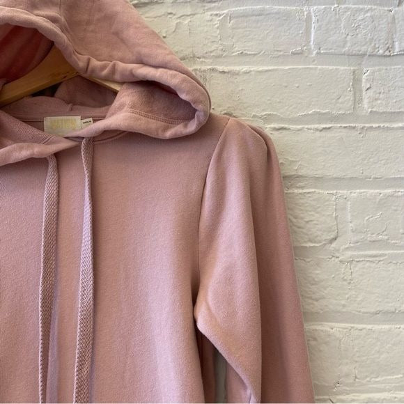 Nation Ltd || Jeannie Puff Shoulder Bold Sleeve Hooded Sweatshirt Hoodie Pink XS