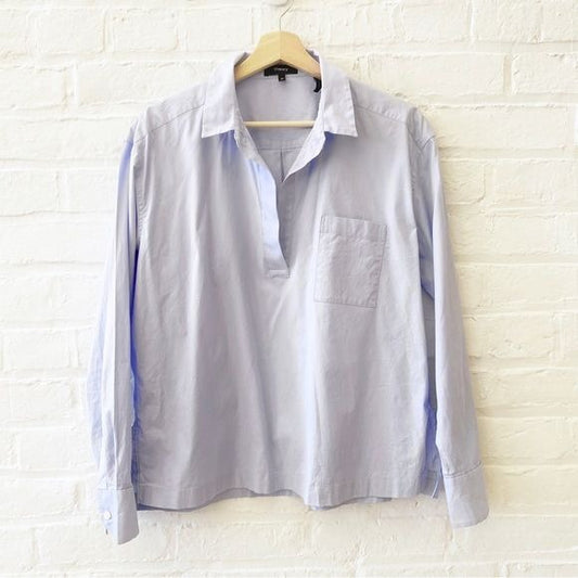 Theory || Callaway Wide Placket Popover Boxy Shirt Nlouse in Larkspur Blue M