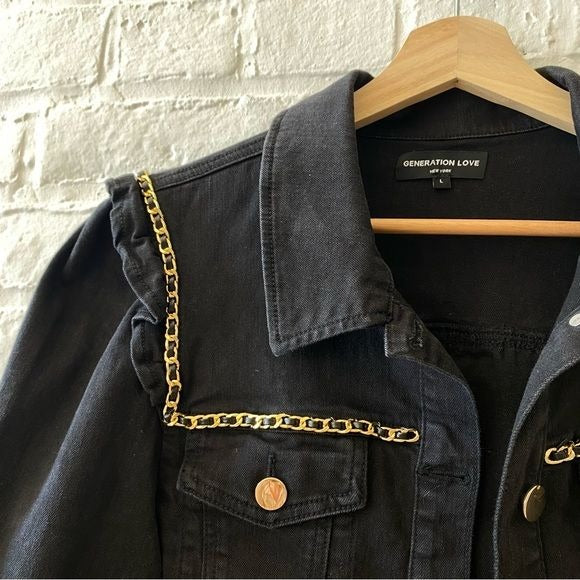 Generation Love || Ivana Chain Trim Denim Jacket Washed Black Large