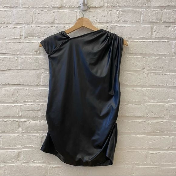 Zara || Faux Leather Draped Top Twist Ruched Black XXL NWT