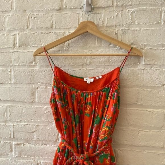 RHODE || Lea Rope Belted Floral Cotton Sundress Red Large