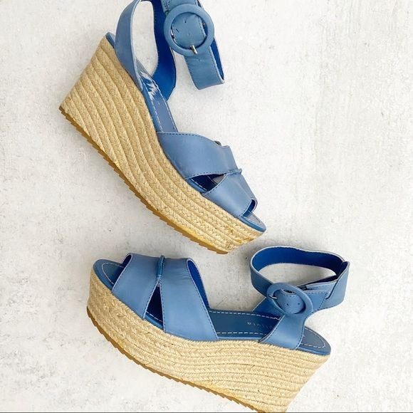 Alice + Olivia || Roberta Vachetta Platform Wedge Sandals Blue 37.5