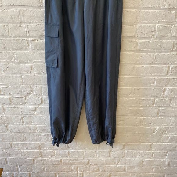 Tibi || Italian Sporty Nylon Wide Leg Pull on Pants Blue Gray Small