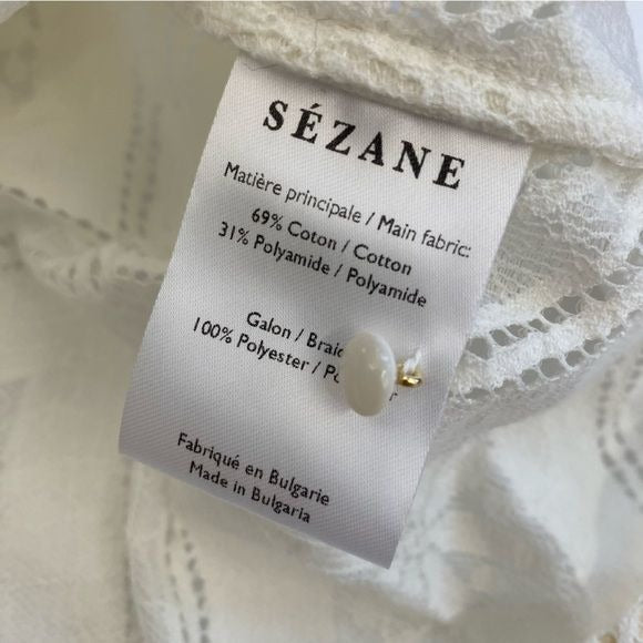 Sezane || Lauren Blouse Puff Sleeve Lace Top Ecru Cream Ivory 36 US 4