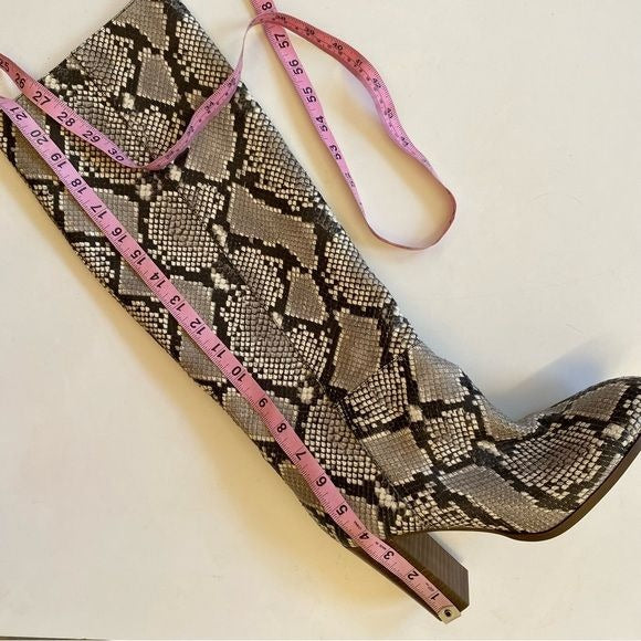 J. Crew || High Heeled Knee High Boots in Snakeskin Print Leather Gray Black 11