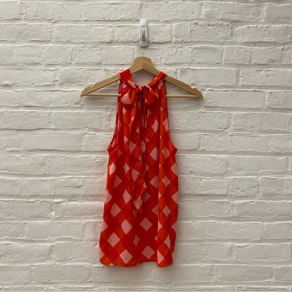 J. Crew || Gingham Tie-neck Tank Shell Halter Top Blouse Red Pink 2