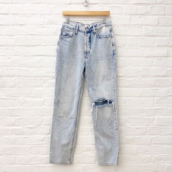 Free People || We the Free Acid Washed Distressed Straight Leg Jeans Blue 29