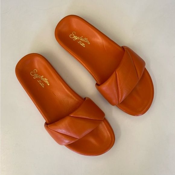 Seychelles || Trilogy Leather Slide Sandal Flat Slip On Deep Orange 6